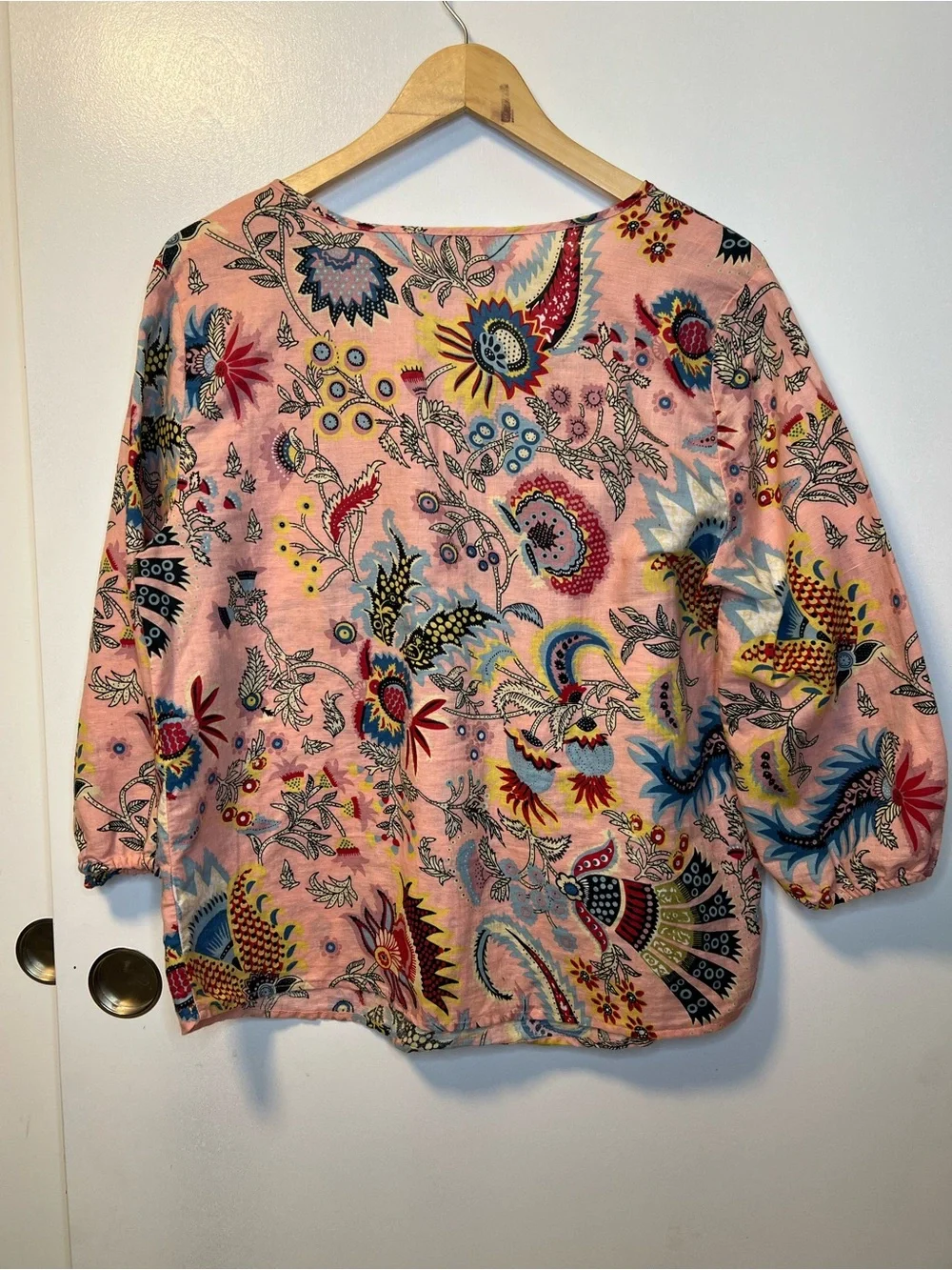 Hester & Orchard Linen & Cotton Blend Floral Pattern Multicolor Top - Picture 4 of 7